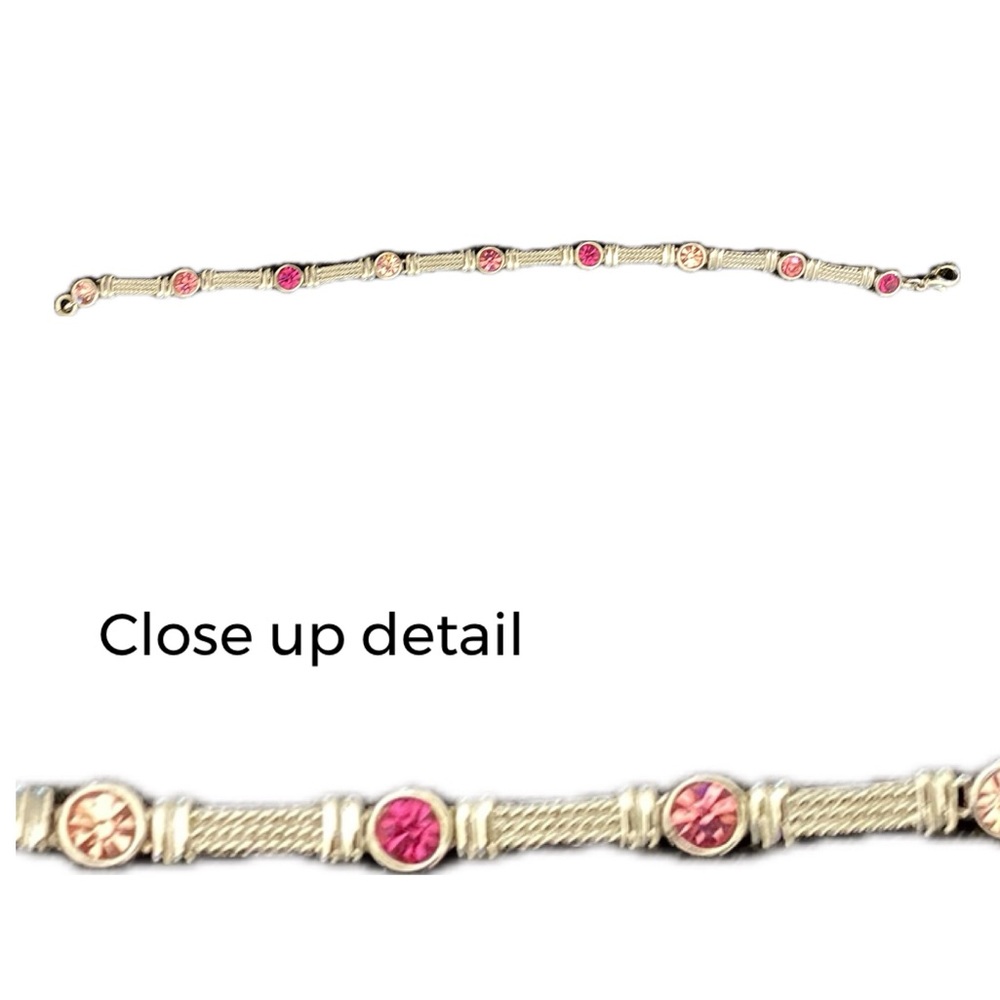 Silver Metal and Pink Rhinestone Bracelet